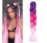 Viola/Rosa Rosso/Rosa Chiaro Extension Per Treccine Africane 24" Treccia Capelli Colorate Ombre Jumbo Treccia Extension Capelli Fibra Sintetica Treccia Di Scatola Synthetic Braiding Hair
