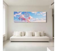 Viola Rosato Quadro su Tela con Cornice Onirico Acchiappasogni Cieli Blu E Nuvole Bianche e Kit di Montaggio per Decorazione Murale Soggiorno Camera e Ufficio, Montaggio Richiesto Casa 120 x 60 cm