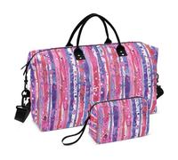 Viola Rosso Strisce Dots Astratto Decorativo Carry On Personal Item Bag Travel Tote Gym Bag con Cinghia Regolabile per Yoga 2 Pcs Set bolsas para viajar en Avion de Mujer