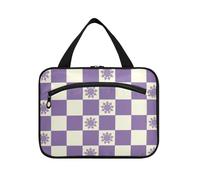 Viola Sun Checker Plaid Pattern Hanging Borsa da viaggio per articoli da toeletta con gancio, Designer Lavabile Makeup Bag Organizer per Viaggiare Donne Backpacking estuche para maquillaje L