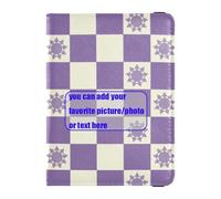 Viola Sun Checker Plaid Pattern Personalizza In Pelle Passaporto Porta Carta Della Copertura Combo Documenti di Viaggio Organizer Protector Porta Passaporto Combo con Vaccino Card Slot Leggero, Motivo