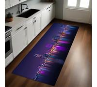Viola Tappeto Cucina 50x180 cm Architettura della città di notte Lavabile Multiuso Resistente Passatoia Cucina Antimacchia Sotto Lavandino Fornelli