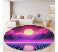 Viola Tappeto Rotondo 60 cm per Camera da Letto Camera dei Bambini Decorazione, Fantasy Tecnologia Luce Tappetino Rotondo Lavabile in Lavatrice Antiscivolo, Regalo di Inaugurazione Della Casa