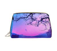 Viola tramonto sull'acqua Borsa per il trucco stampata Organizzatore di trucco da viaggio Borse per pennelli cosmetici Custodia in pelle Custodia per trucco con cerniera Borsa da toilette per donne,
