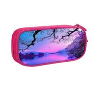 Viola tramonto sull'acqua Stampato Matita Pouch Trucco Sacchetto di Gioielli Scatola di Immagazzinaggio Portatile Portagioie Caso di Viaggio Nero, rosa, Taglia unica, Astuccio portamatite