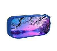 Viola tramonto sull'acqua Stampato Matita Pouch Trucco Sacchetto di Gioielli Scatola di Immagazzinaggio Portatile Portagioie Caso di Viaggio Nero, Blu, Taglia unica, Astuccio portamatite