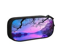Viola tramonto sull'acqua Stampato Matita Pouch Trucco Sacchetto di Gioielli Scatola di Immagazzinaggio Portatile Portagioie Caso di Viaggio Nero, Nero , Taglia unica, Astuccio portamatite