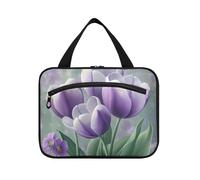 Viola Tulipa Viole Fiori Primavera appeso kit da toeletta da viaggio con gancio, designer impermeabile borsa per articoli da toeletta per gli elementi essenziali per le donne hotel estuches para
