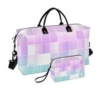 Viola-Verde Gradiente Check Pattern Decorativo Grande Carry On Aeroporto Bag Sport Training Bag con Cinghia Regolabile per Aereo Viaggiare Grande Capacità Bolsa para en Avion