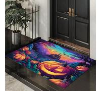 Viola Zerbino Interno, Zerbino Ingresso a Pelo Corto Orrore Casa Stregata, Tappetino Antiscivolo Lavabile in Lavatrice, Stampa Fantasmi Montagne Zucche Tappetino d'Ingresso per Cane 50 x 80 cm