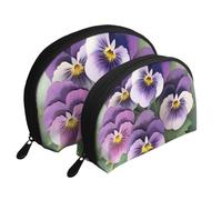 Viole del pensiero Fiore Stampato Trucco Borse 2 Pezzi Portatile Shell Viaggio Toiletry Bag Cosmetic Organizer Bag per le Donne