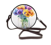 Viole del pensiero in un barattolo di vetro borse a tracolla rotonde da donna in pelle borsa a tracolla