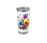 Viole del pensiero multicolore e delicate farfalle Forme Mania Bicchiere termico in acciaio inox doppia parete