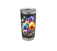 Viole del pensiero multicolore e delicate farfalle Forme Mania Bicchiere termico in acciaio inox doppia parete