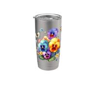 Viole del pensiero multicolore e delicate farfalle Forme Mania Bicchiere termico in acciaio inox doppia parete
