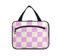 Violet Beige Checker Plaid Borse da Appendere per Le Donne Che Viaggiano con Gancio, Designer Pieghevole Organizzatore Cosmetico per Viaggiatore Kit de para Mujer L