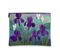 Violet Iris, trousse da viaggio per cosmetici, vintage, floreale, da donna, organizer portatile in tela con cerniera, borsa da toeletta regalo primaverile, accessorio per festival, Viola, 7x9 Inch
