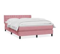 Violet Velvet Upholstered Platform Bed with Pocket Coil Mattress Pink 160x210 cm Queen Size, Tufted Headboard Adjustable Height, Knitted Fabric Mattress Topper, Slatted Base Bedroom Guest Room