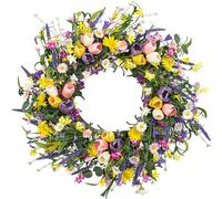 VioletEverGarden - Ghirlanda primaverile artificiale da 55,9 cm, per interni ed estivi, per porta d'ingresso, ghirlanda di tulipani con margherita e lavanda per la decorazione della casa e delle