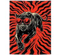 Violetpos Cool Panther Coperta in pile 125 x 150 cm, rosso e nero ghepardo che corre coperta per divano, stile gotico rock, regalo per ragazzi