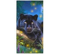 Violetpos Firefly - Telo mare con pantera nera, extra large, 180 x 90 cm, 250 g/m², in microfibra, ad asciugatura rapida, ideale come regalo per le vacanze, con borsa per il trasporto, per piscina