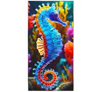 Violetpos Telo mare colorato con cavalluccio marino, extra large, 180 x 90 cm, 250 g/m², in microfibra, senza sabbia, ad asciugatura rapida, ideale come regalo per le vacanze, con borsa per il