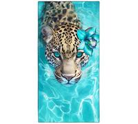 Violetpos Telo mare Jaguar con orchidee, extra large, 180 x 90 cm, 250 g/m², in microfibra, ad asciugatura rapida, ideale come regalo per le vacanze, con borsa per il trasporto, per piscina, crociera