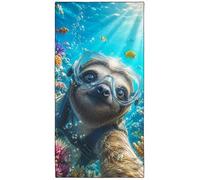Violetpos Telo mare originale con bradipo - serie animali subacquei - realizzato con materiali in microfibra - asciugatura rapida 3 volte - resistente alla sabbia - perfetto per spiaggia, piscina