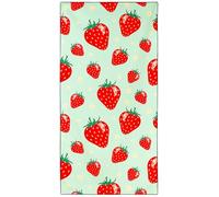 Violetpos Telo mare verde menta con fragole, extra large, 180 x 90 cm, 250 g/m², in microfibra, ad asciugatura rapida, ideale come regalo per le vacanze, con borsa per il trasporto, per piscina