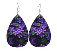 Violets in Bloom orecchini in pelle stampata a doppia faccia int e forma di gocce d'acqua, creativi, leggeri e romanzi, colori vivaci e vivaci.