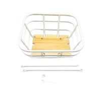 Violiica Cestino anteriore per bicicletta per trasporto pesante, telaio robusto con base in legno, 36 x 31 x 17 cm, include staffe di montaggio, bianco