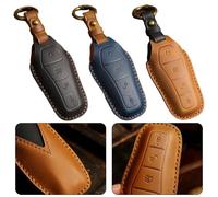 Violiica Custodia protettiva in pelle per chiave elettronica Byd Atto 3 e Han Ev a 4 pulsanti, in pelle bovina, colore nero/marrone/blu