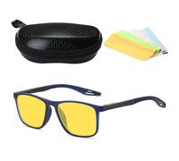 Violiica Occhiali da guida per visione notturna con luce blu, lenti gialle per ridurre i riflessi in caso di nebbia e pioggia, montatura leggera in TR con custodia rigida e panno in microfibra, colore