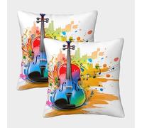 Violin Art Design-Colorful Musical Style Federe Cuscini Per Divano Decorative Available All Seasons Fodere Per Cuscini 2 Pezzi Quadrate Moderno Del Divano Arredamento 50x50cm