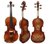 Violini 4/4 violino intarsiato bel guscio posteriore top in abete europeo selezionato raccordi e tastiera in ebano(Brown)