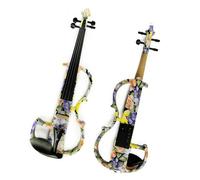 Violini Violino elettrico artistico colorato fiori gialli viola dipinto in legno massello violino silenzioso 4/4 raccordi in ebano con parti