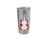 Violino con rose e note musicali Bicchiere termico in acciaio inox doppia parete