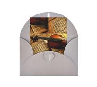 Violino E Libro Stampa Vuoto Perla Carta Augura,Verticale Notecards Disegni, Buste Per Grazie, Inviti