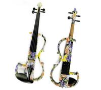 Violino Elettrico Artistico Fiori Colorati Violino Silenzioso In Legno Massello Dipinto 4/4 Raccordi In Ebano Con Parti