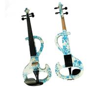 Violino Elettrico Artistico Violino Silenzioso In Legno Massello Verniciato Blu E Bianco 4/4 Raccordi In Ebano Con Parti