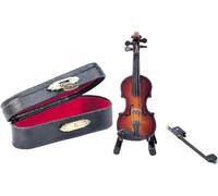 Violino in miniatura in legno con supporto, arco e astuccio, mini strumento musicale in miniatura modello casa delle bambole mini violino come decorazione per casa, ufficio, compleanno, Natale (8 x 3