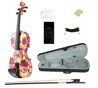 Violino Set Di Violino In Legno Massello Di Rosa Rossa A Grandezza Naturale 4/4 Con Fiori Blu E Accessori In Ebano Per Principianti Con Custodia Arco Ecc.(B)