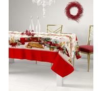 Vionara Home Tovaglia Natalizia con Tovaglioli in tessuto Rasatello, Rettangolare per 6, 12, 24 Persone, Tovaglioli in tinta unita, Servizio da tavola (Vintage Rosso, x6 (140 x 180 cm))