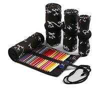 VIONNPPT Handmade Canvas Matita Wrap Roll Up Caso Titolare Boemia Viaggio Disegno Disegno Colorazione Matita Rullo Organizzatore, Calligrafia nera, 24 Holes