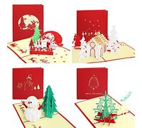 Viosmut Biglietti Natalizi Cartoncini Natalizi 4 Pezzi Biglietti Auguri Natale con Buste Natale Vintage Christmas Cards Piccoli Babbo Natale Regalo per Genitori Amico