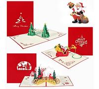 Viosmut Cartoline di Natale 3D 3 Pezzi, Biglietti Natalizi Cartoncini Natalizi Biglietti Auguri Natale con Buste Natale Vintage Christmas Cards Piccoli Babbo Natale Regalo per Genitori Amico