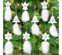 Viosmut Piume Bianche Decorazioni Natalizie, 9 Pezzi Pendenti per Albero di Natale a Forma di Angelo e Fiocco di Neve, per Natale, Matrimoni, Feste a Tema, per Creare una Scena Natalizia Fai Da Te
