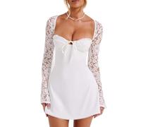 Vioyavo Abito Aderente in Pizzo da Donna Elegante Abito Corto Attillato in Pizzo Abito Sexy da Sera a Maniche Lunghe per Feste (Bianco, S)