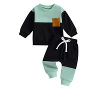 Vioyavo Completo Bambino Sportivo Invernale Top Bambino + Pantaloni Bambino con Coulisse Completo Bambino Neonato Felpa Manica Lunga Colore a Contrasto (Nero, 0-6 Months)