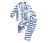 Vioyavo Set di Pigiama Casual Top a Righe a Manica Lunga Bambino 2 Pezzi Completo Pigiama Maniche Lunghe + Pantaloni Ragazzo Elegante (Blu, 5-6 Years)